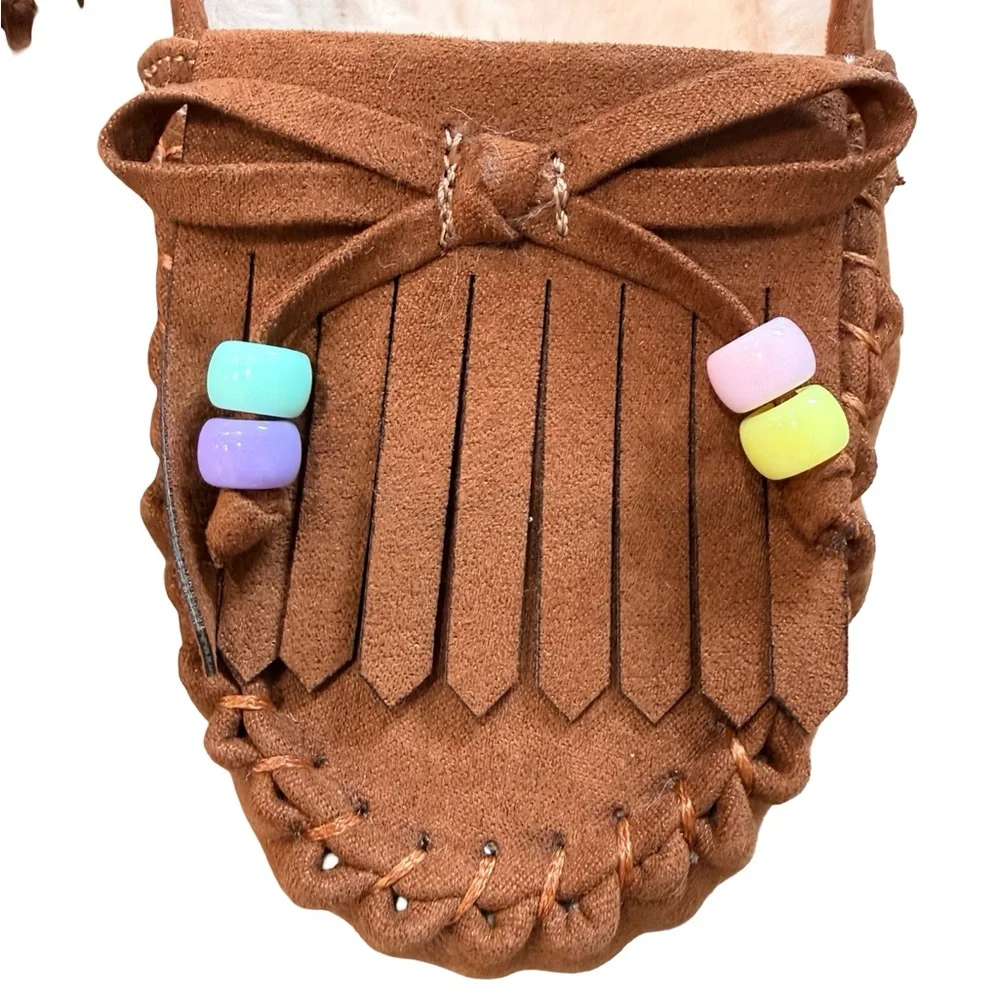 Self Esteem Girls Moccasin Slippers Brown Faux Fur Lined Fringe NWT Sz 2